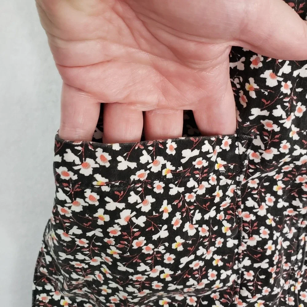 Xhilaration Floral Overalls Dress Juniors S Mini Black Pockets Retro Y2K Vintage